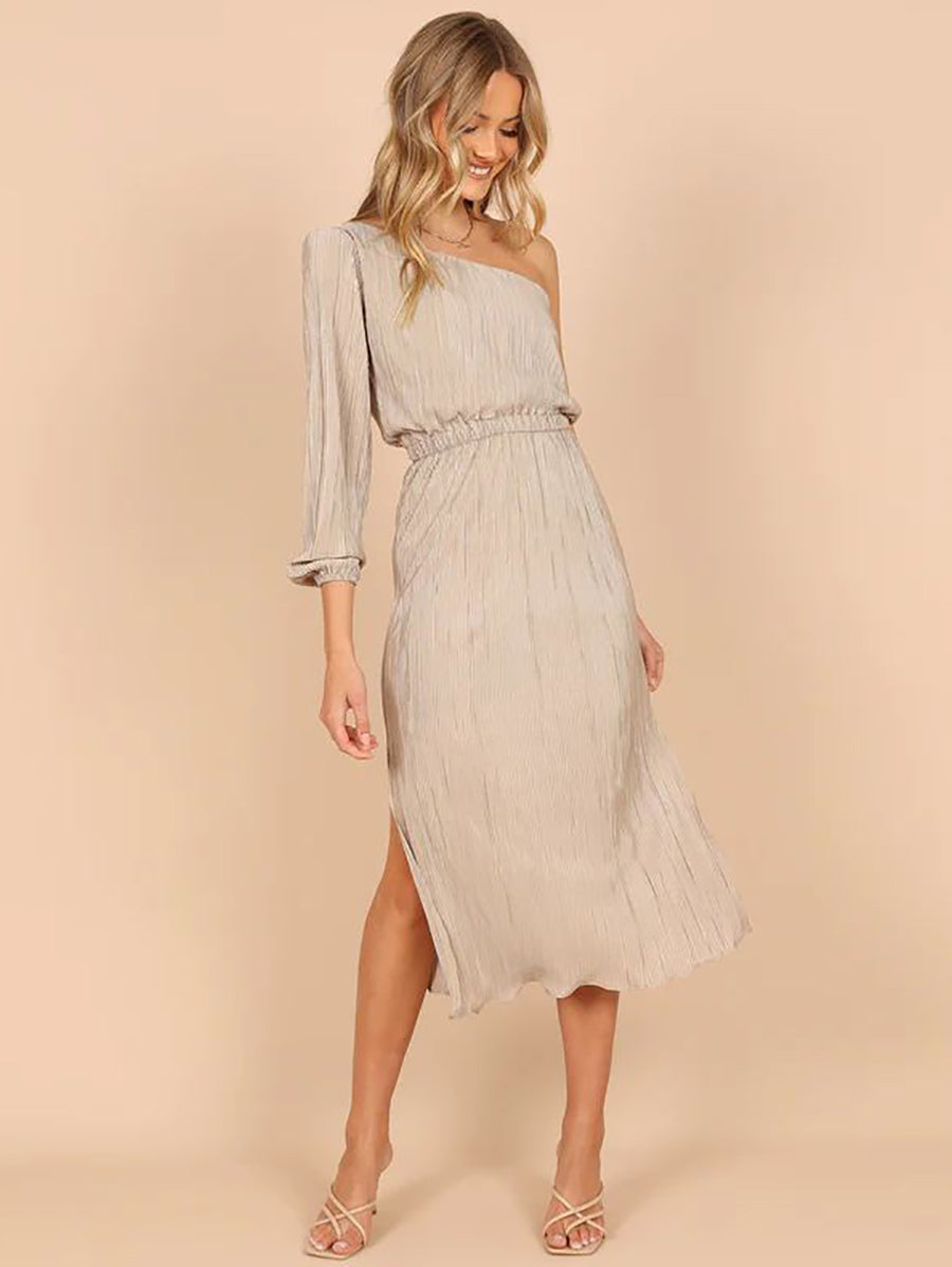 Lunimesd One-Shoulder Slash Neck Solid Color Party Dress(3 Colors)