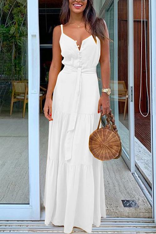 Lunimesd Button Belted Slip Maxi Dress