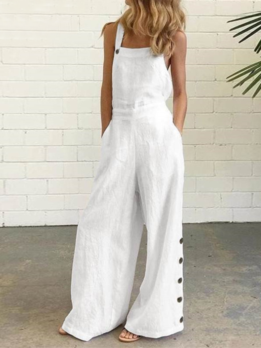Lunimesd Casual Solid Buckle Square Collar Regular Jumpsuits(5 Colors)