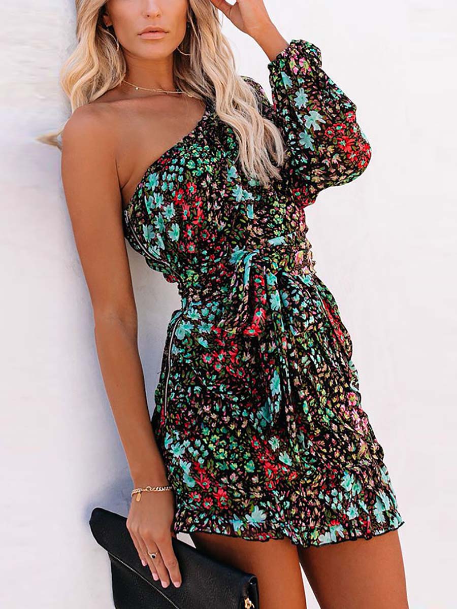 Lunimesd Fun In The Sun Floral One Shoulder Dress
