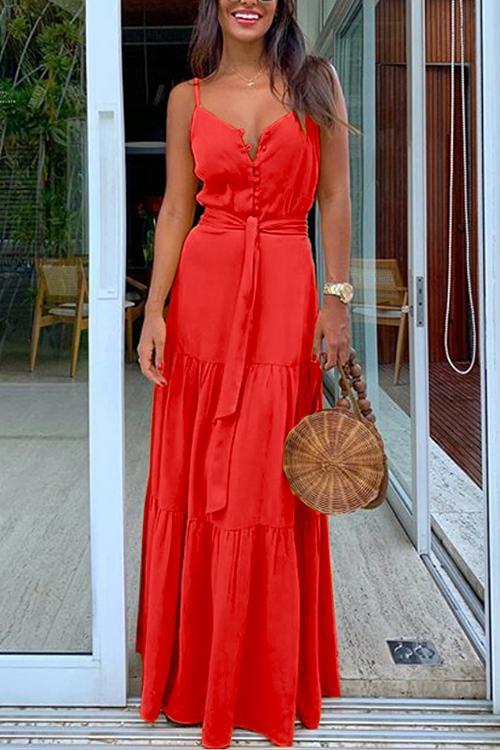 Lunimesd Button Belted Slip Maxi Dress