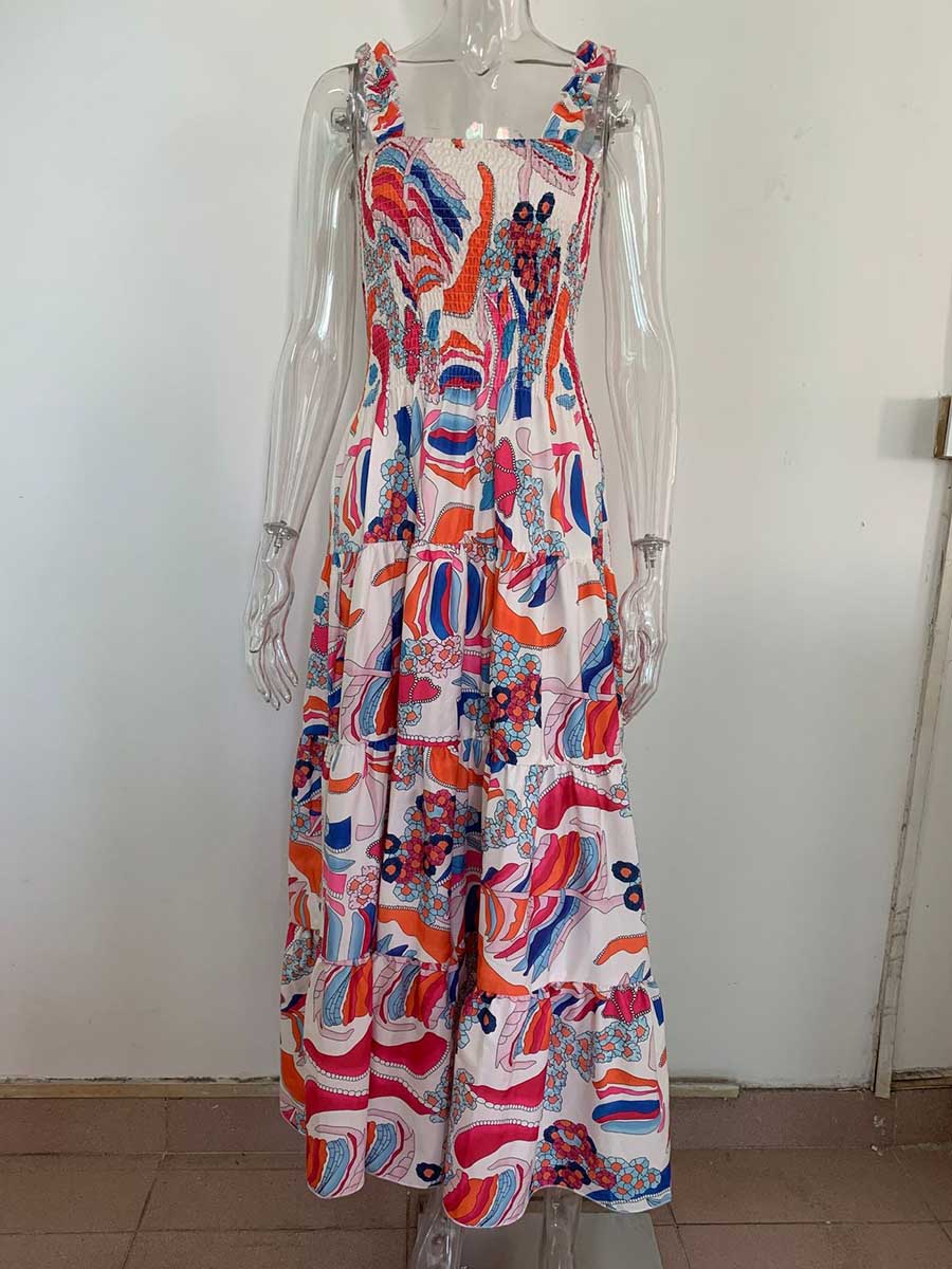 Lunimesd Printed Halter Beach Resort Dress(3 Colors)