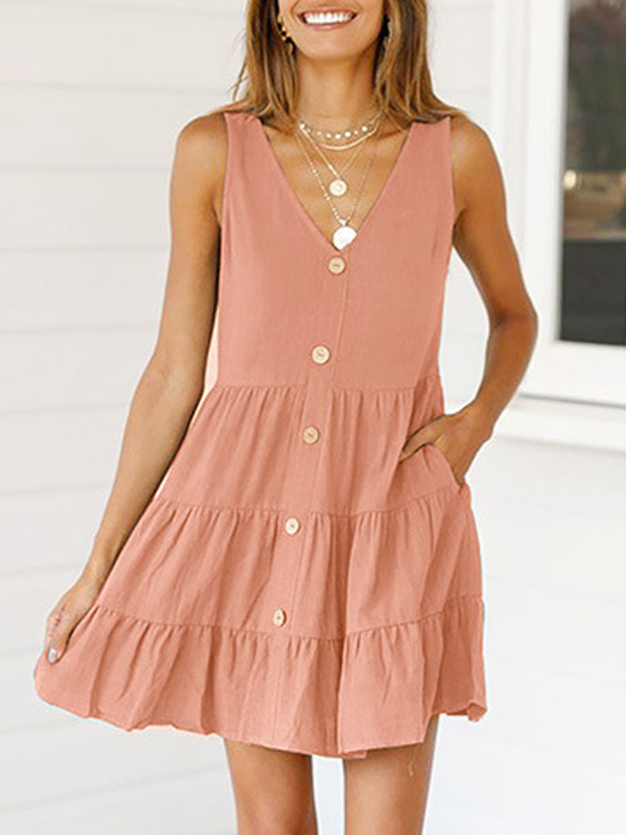 Lunimesd Pleated Design Mini A Line Dress