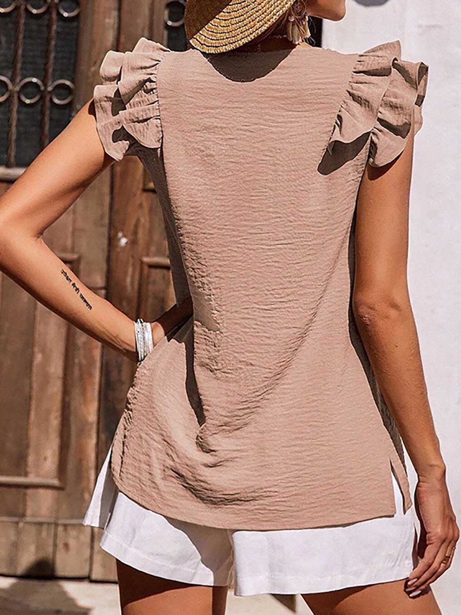 Lunimesd Casual V-Neck Ruffle Sleeveless Shirt (5 Colors)