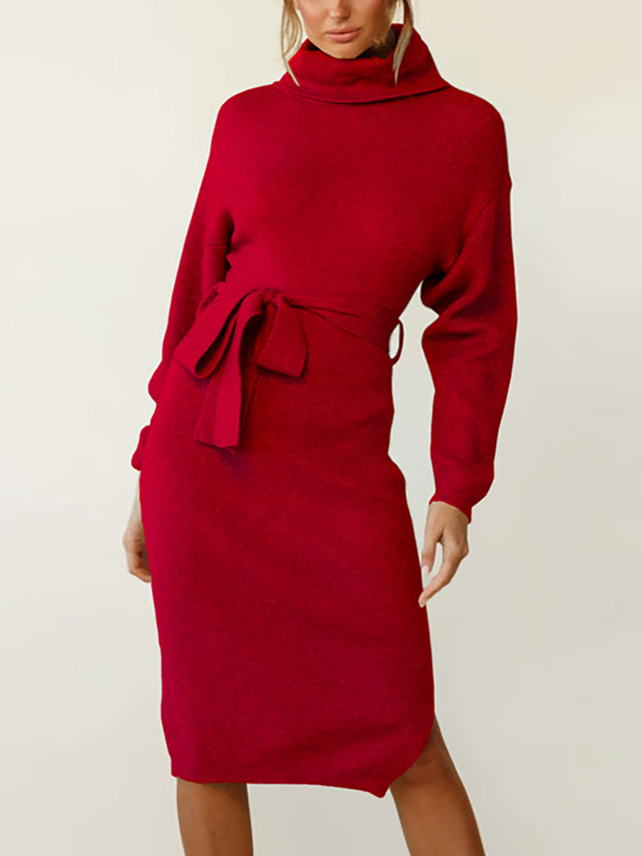 Lunimesd High Neck Lace-Up Knit Dress(4 colors)