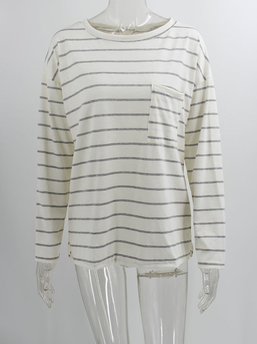 Lunimesd Striped Long Sleeve T-shirt With Pocket