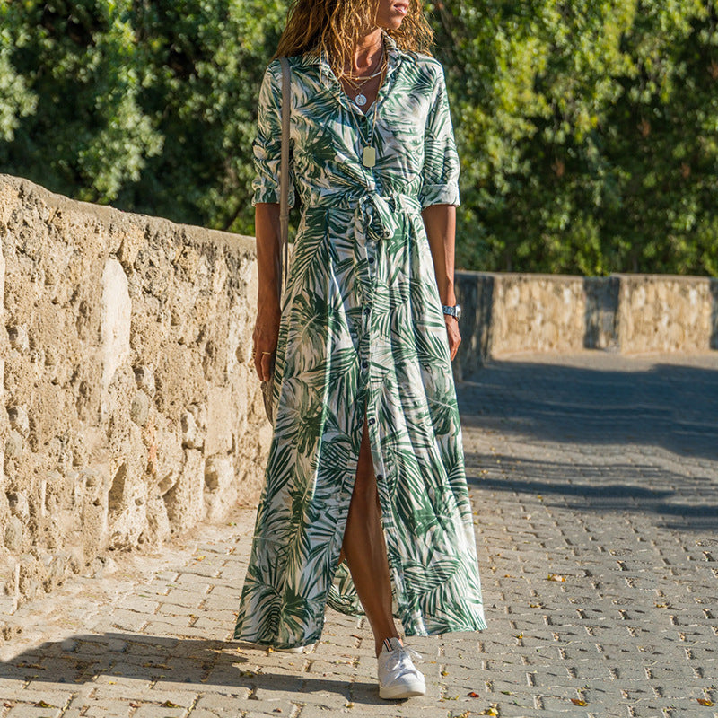 Lunimesd Printed Lace-Up Loose Maxi dress