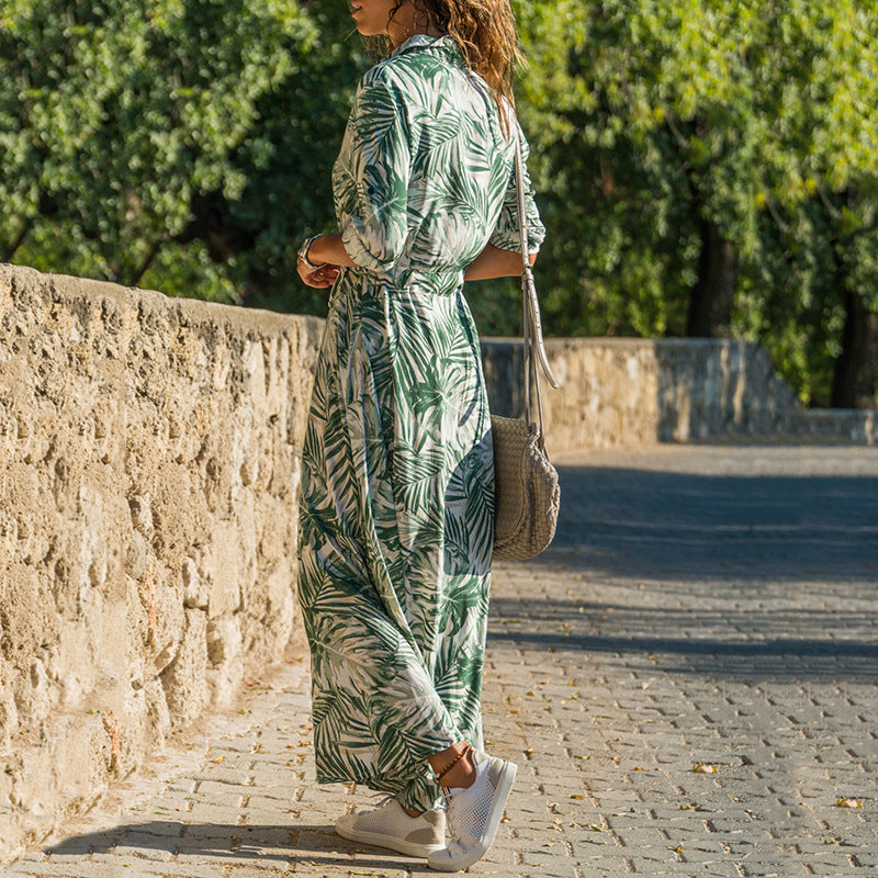Lunimesd Printed Lace-Up Loose Maxi dress