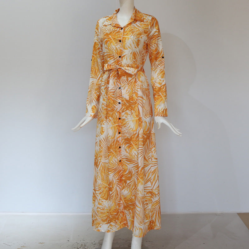 Lunimesd Printed Lace-Up Loose Maxi dress