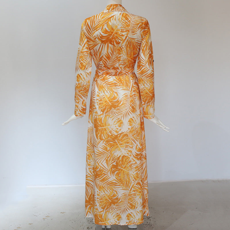 Lunimesd Printed Lace-Up Loose Maxi dress