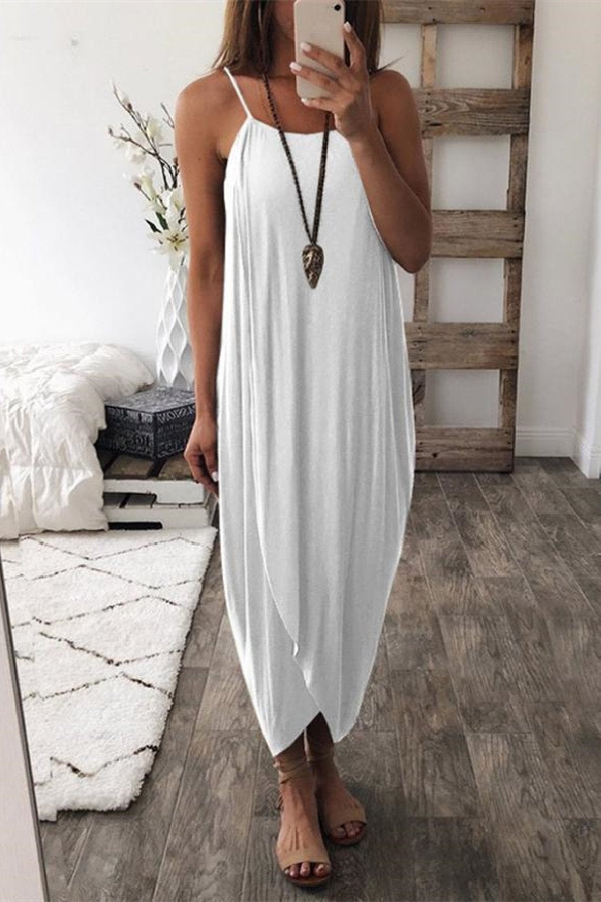 Lunimesd Wrapped Split Solid Cami Beach Dress