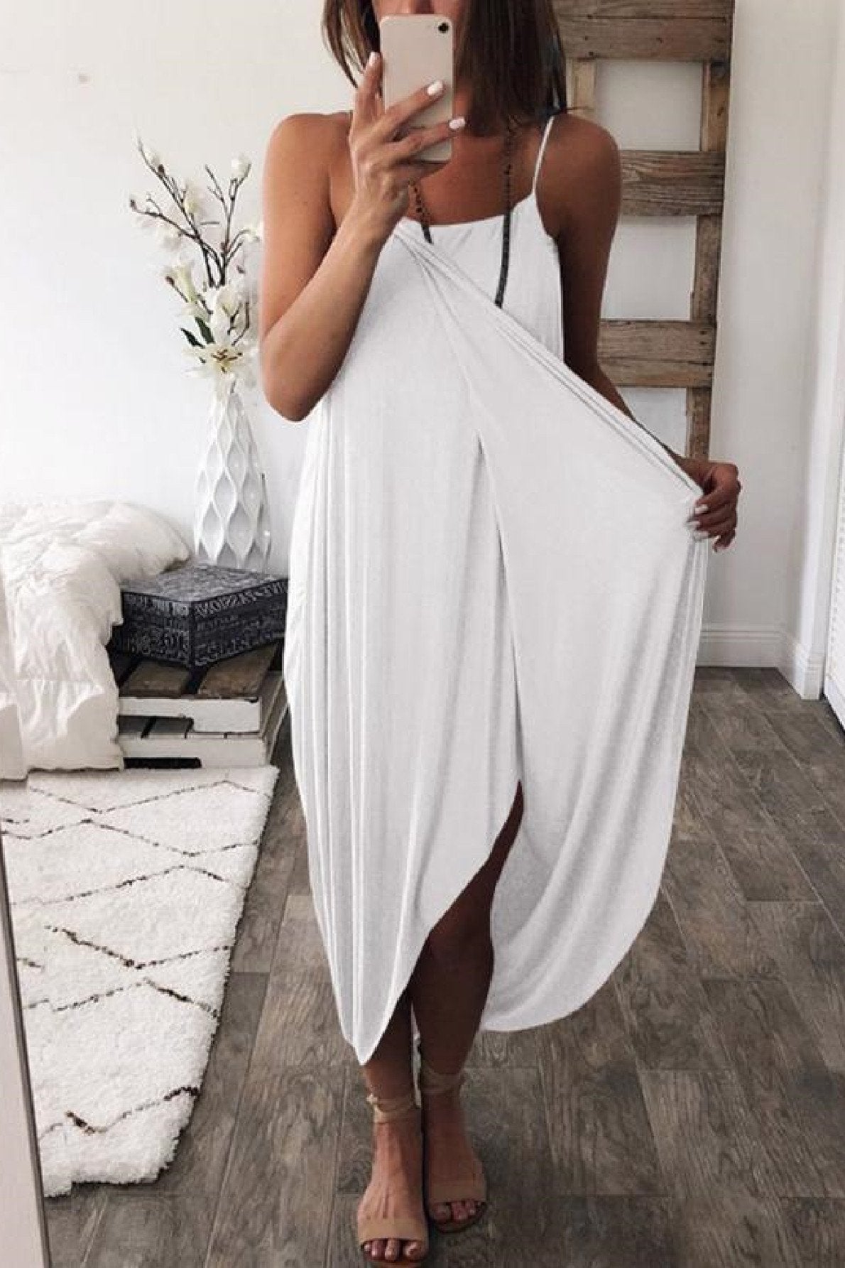 Lunimesd Wrapped Split Solid Cami Beach Dress