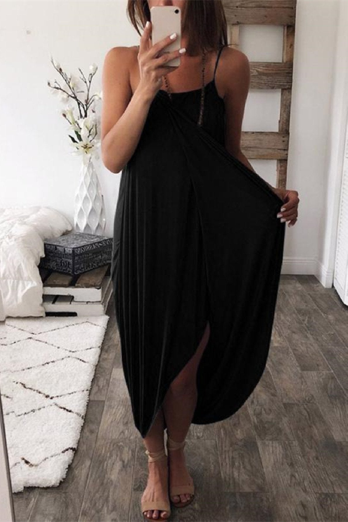 Lunimesd Wrapped Split Solid Cami Beach Dress