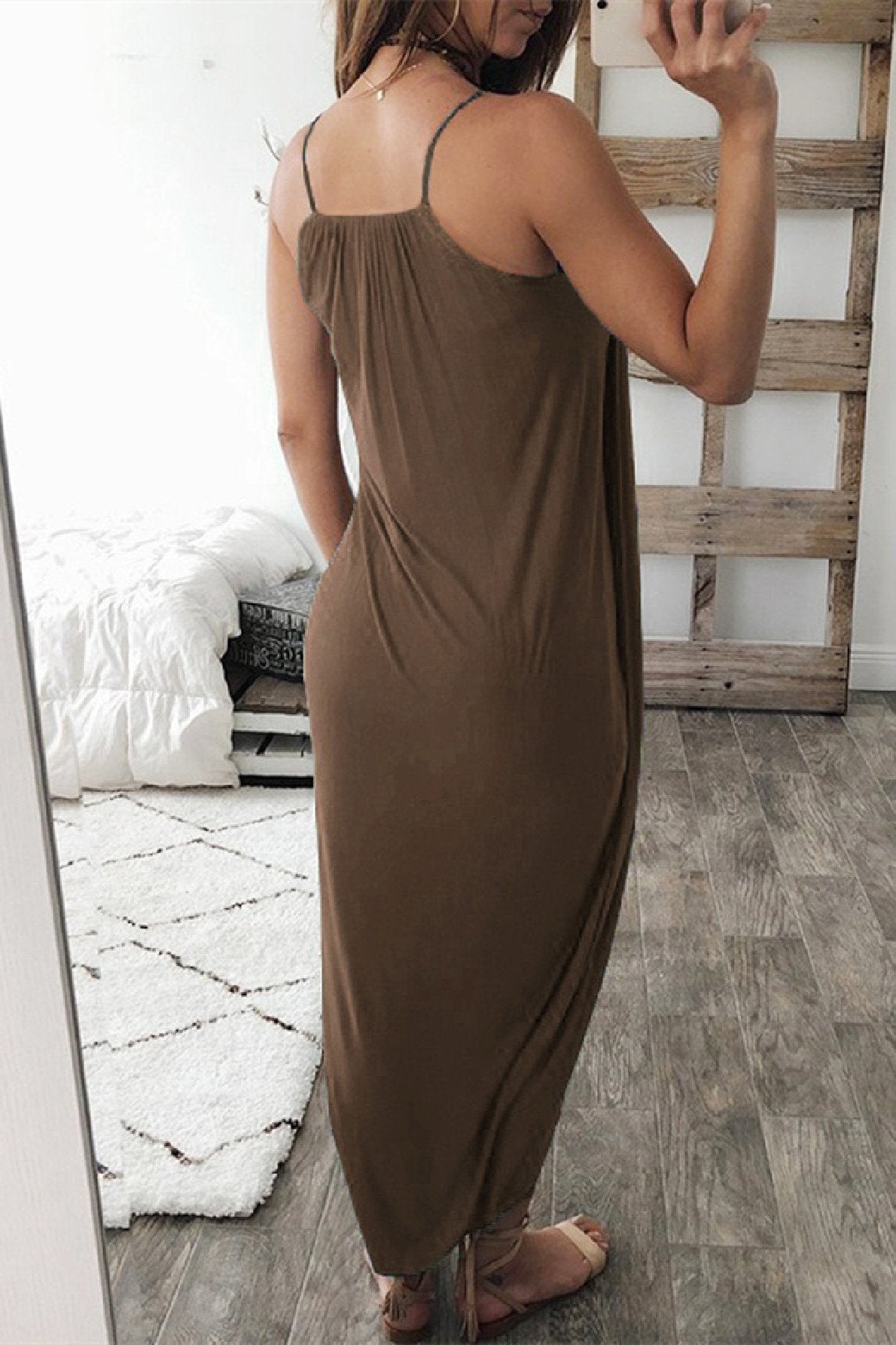 Lunimesd Wrapped Split Solid Cami Beach Dress