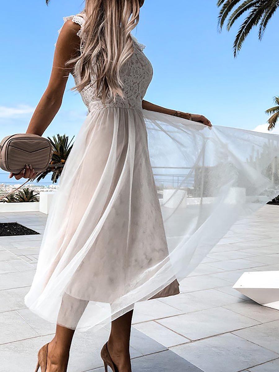 Lunimesd Sweet Lace Midi Dress