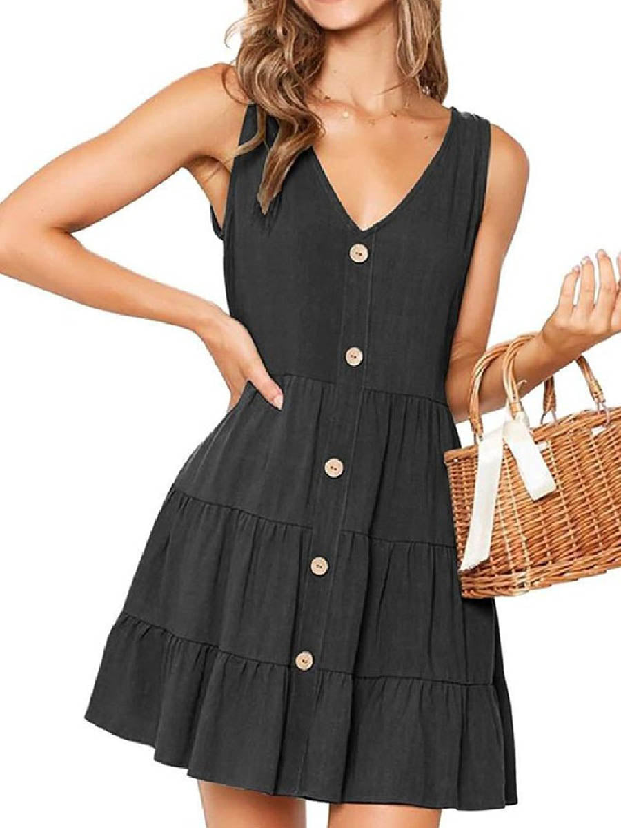 Lunimesd Pleated Design Mini A Line Dress