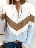 Lunimesd  Zipper V-Neck Colorful Sweater