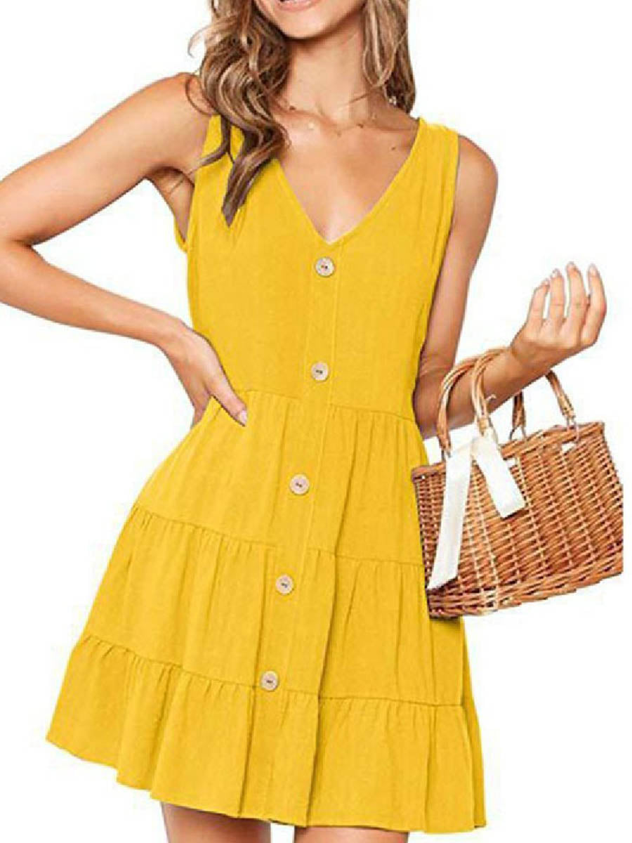 Lunimesd Pleated Design Mini A Line Dress