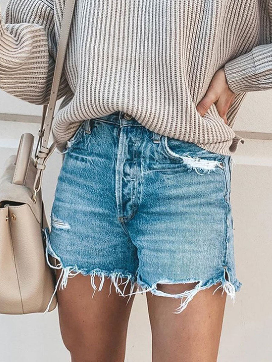 Lunimesd Frayed Raw Hem Ripped Denim Shorts