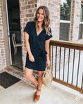 Lunimesd Knot V Neck Short Sleeve Mini Dress