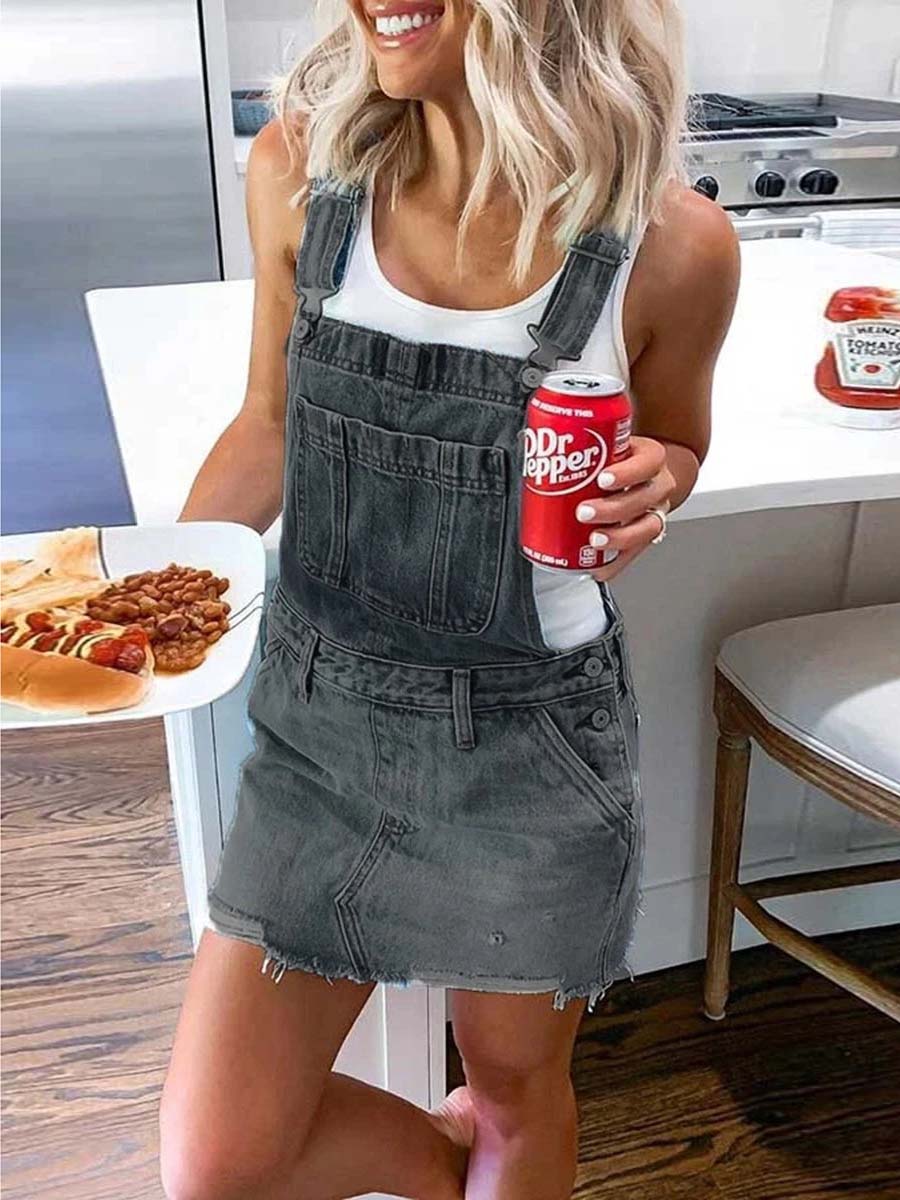 Lunimesd Solid Color Denim Skirt