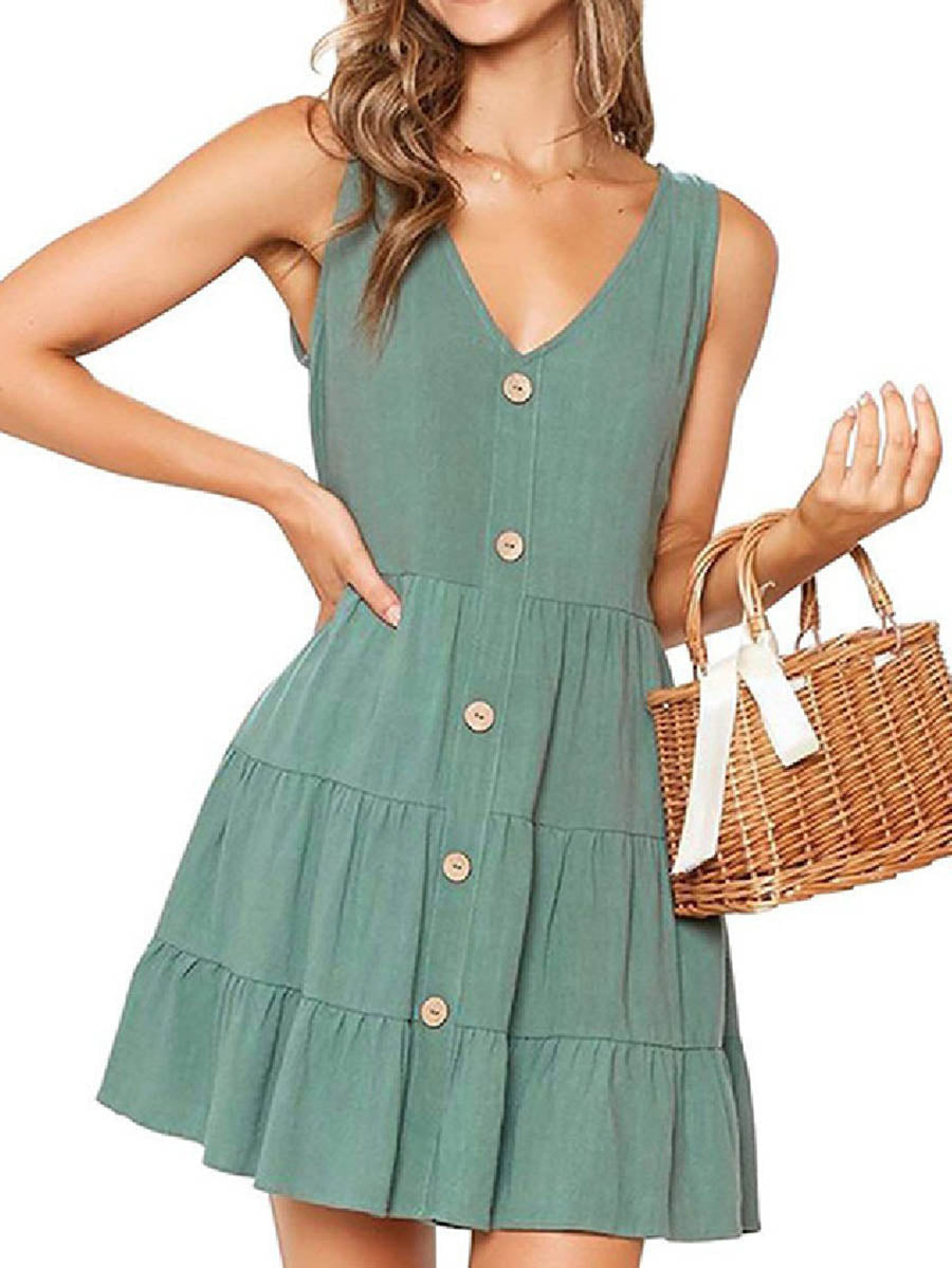 Lunimesd Pleated Design Mini A Line Dress