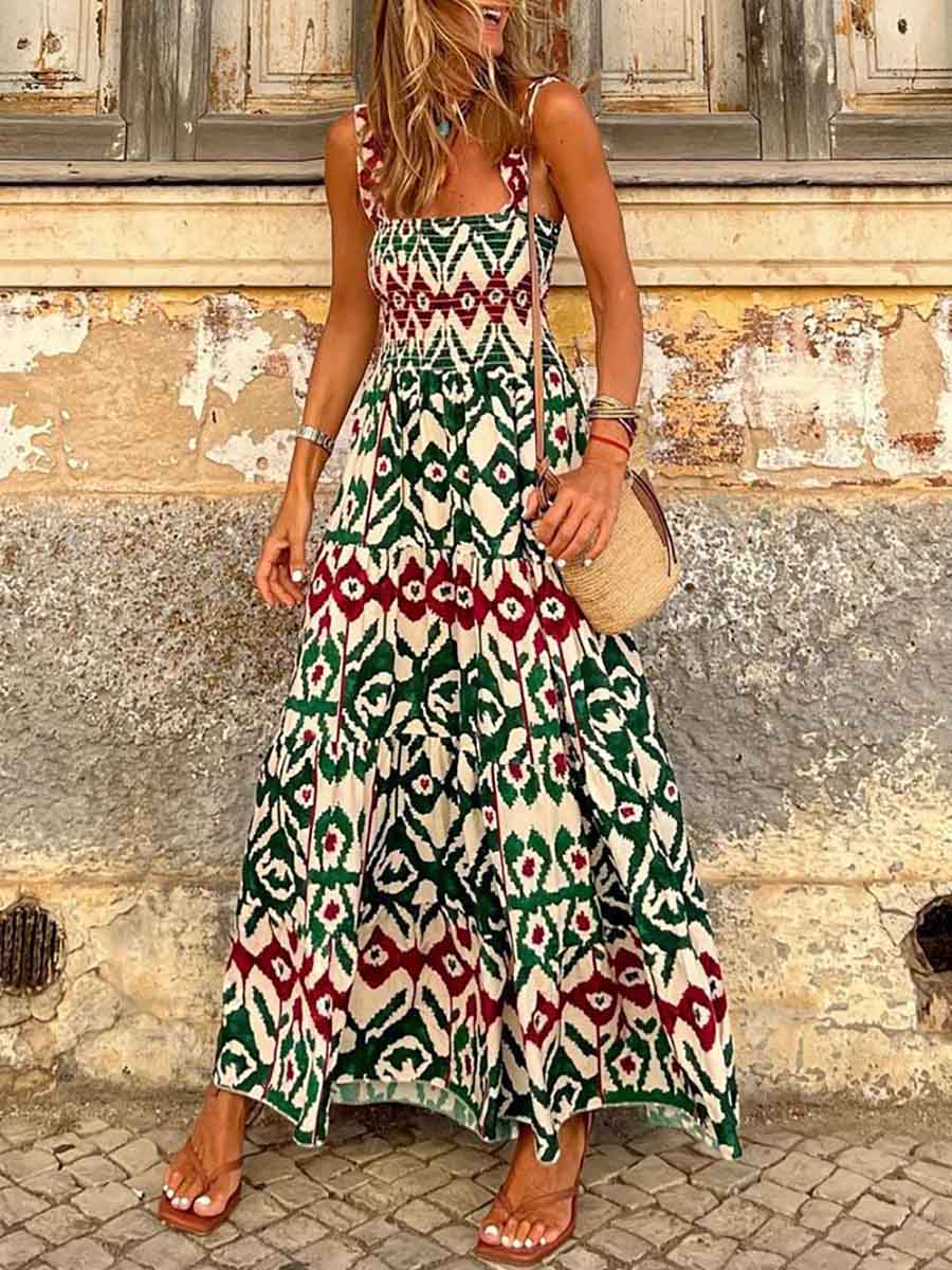 Lunimesd Printed Halter Beach Resort Dress(3 Colors)