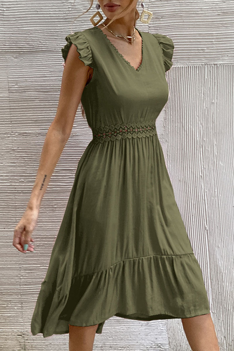 Lunimesd Fashion Casual Solid Split Joint V Neck Irregular Dresses