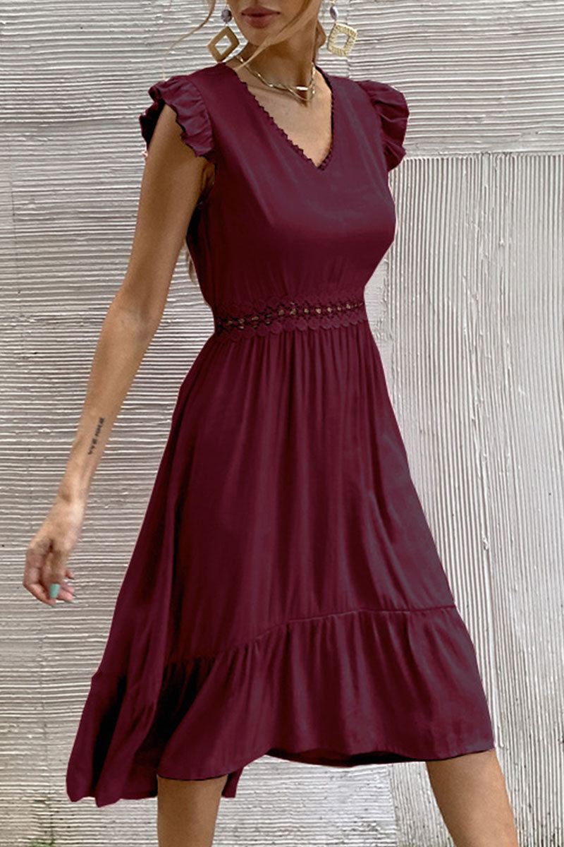 Lunimesd Fashion Casual Solid Split Joint V Neck Irregular Dresses