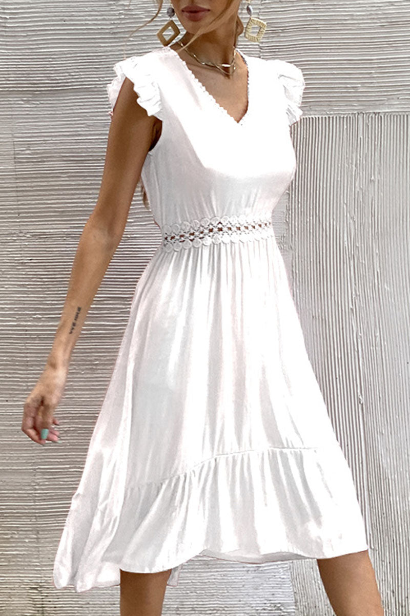 Lunimesd Fashion Casual Solid Split Joint V Neck Irregular Dresses