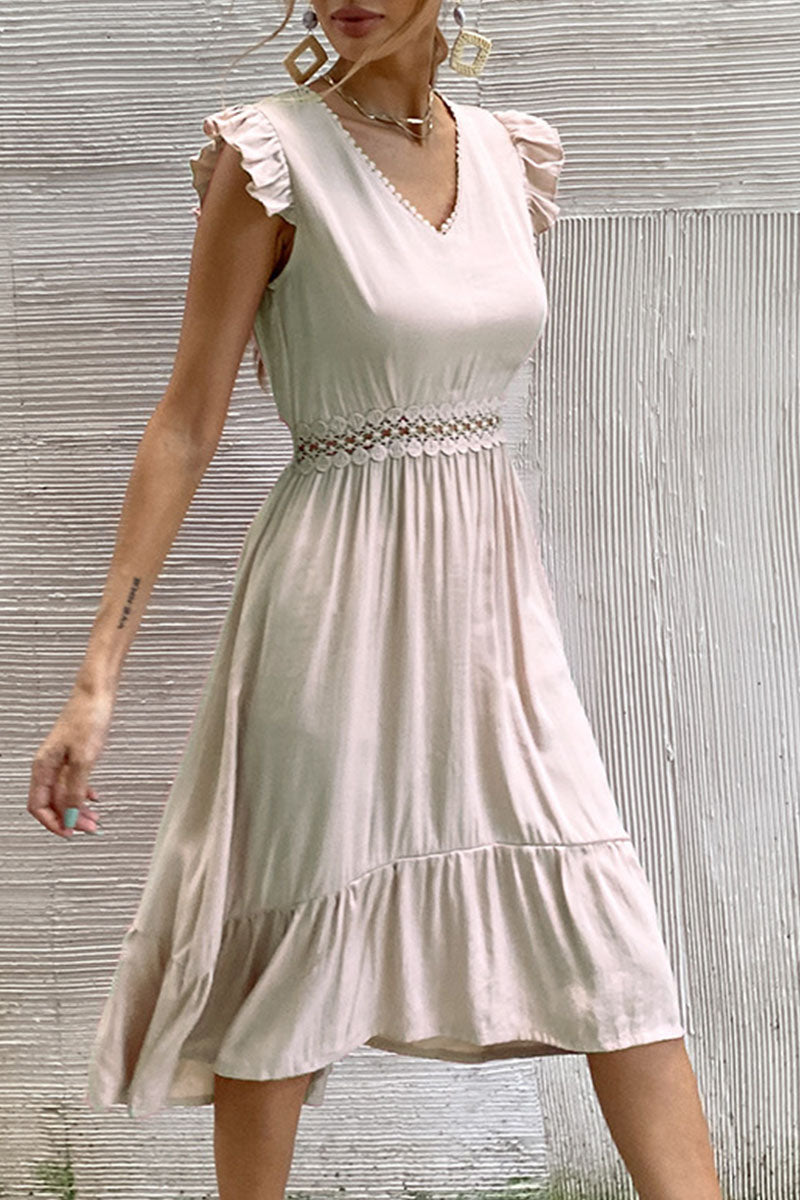 Lunimesd Fashion Casual Solid Split Joint V Neck Irregular Dresses
