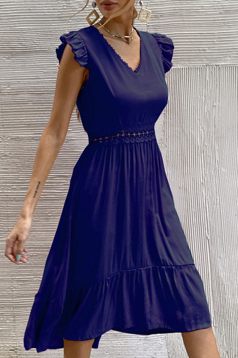 Lunimesd Fashion Casual Solid Split Joint V Neck Irregular Dresses