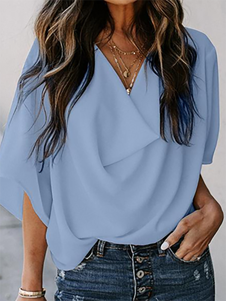 Lunimesd V-Neck Loose Mid-Sleeve T-Shirt(7 colors)