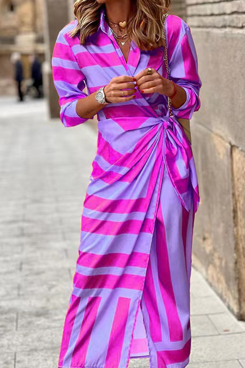 Lunimesd Fashion Print Split Joint Turndown Collar Shirt Dress Dresses(3 colors)