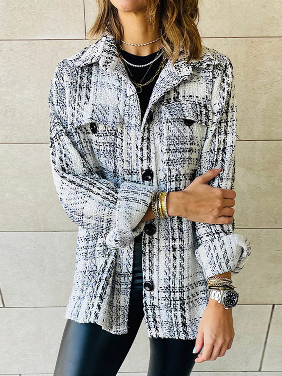 Lunimesd Elegant Plaid Buttons Turndown Collar Outerwear