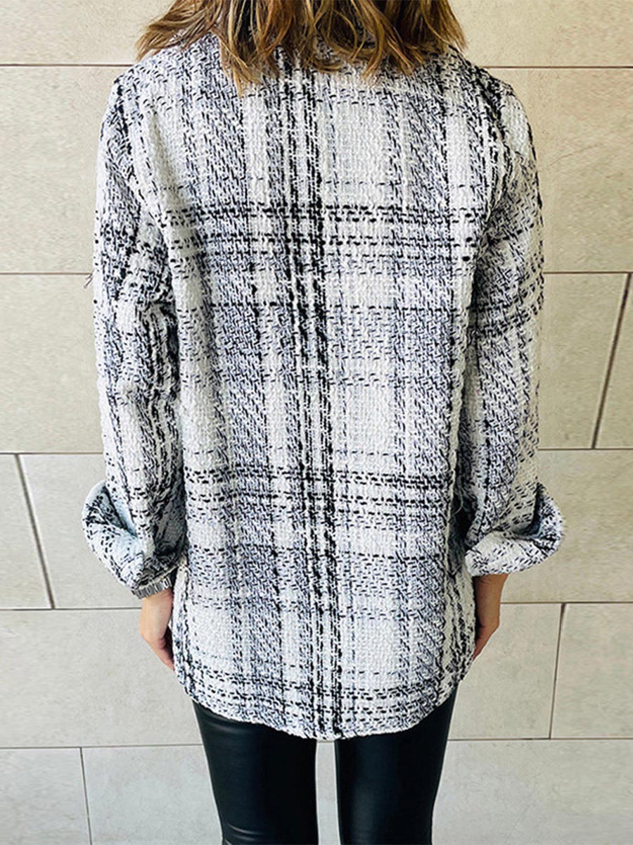 Lunimesd Elegant Plaid Buttons Turndown Collar Outerwear