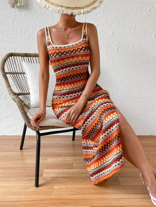 Geo Print Split Thigh Cami Dress