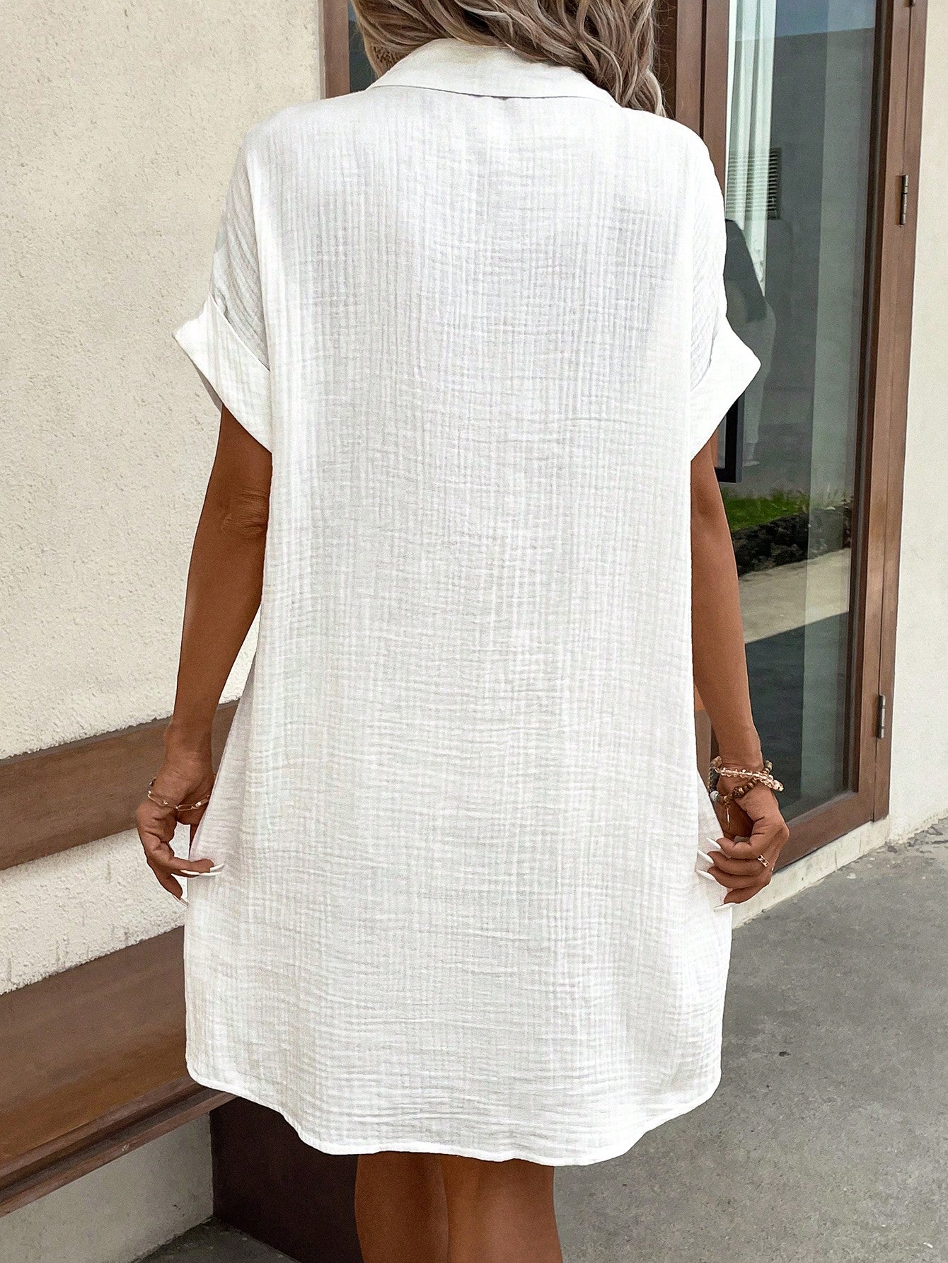 Batwing Sleeve Pocket Shirt Dress