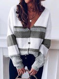 Lunimesd Casual Striped Patchwork V Neck Cardigans(4 Colors)