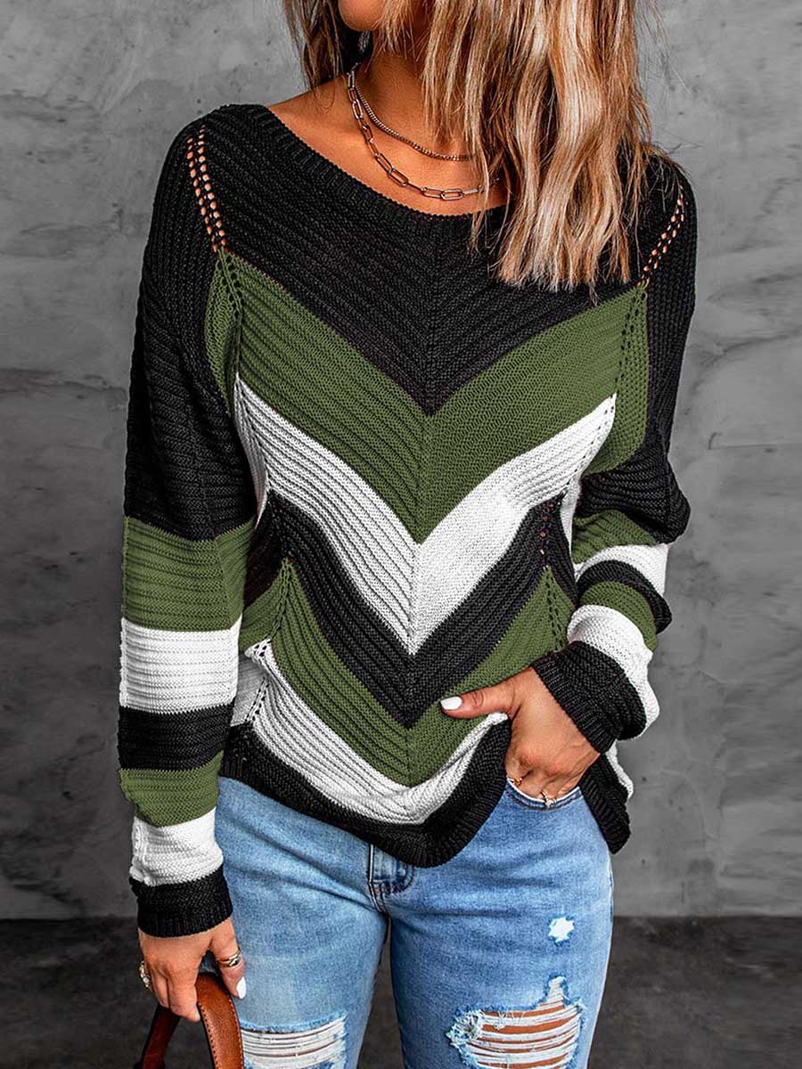 Lunimesd Casual Sweet Geometric Patchwork O Neck Sweaters(7 Colors)
