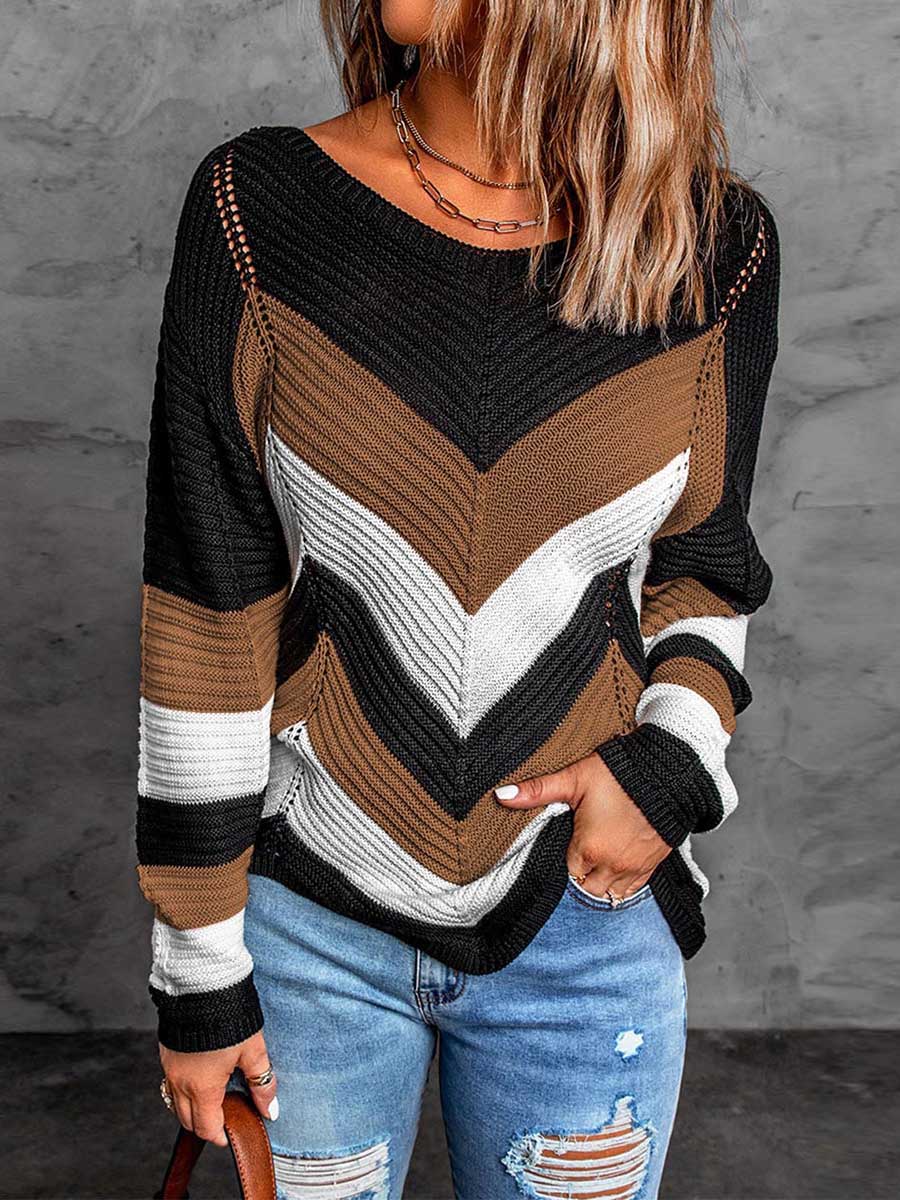 Lunimesd Casual Sweet Geometric Patchwork O Neck Sweaters(7 Colors)
