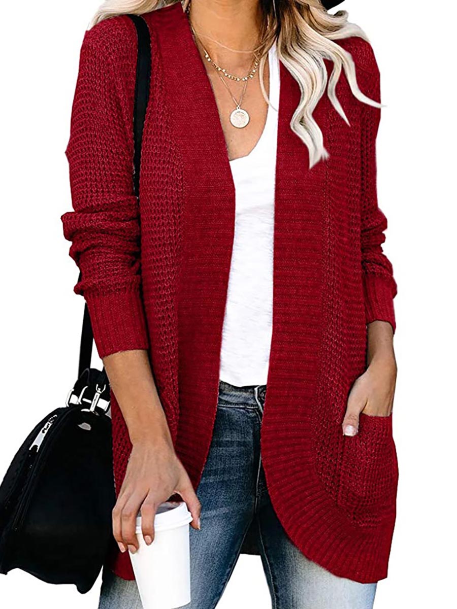 Lunimesd Solid Color Long Sleeve Knitted Cardigan（5 colors）