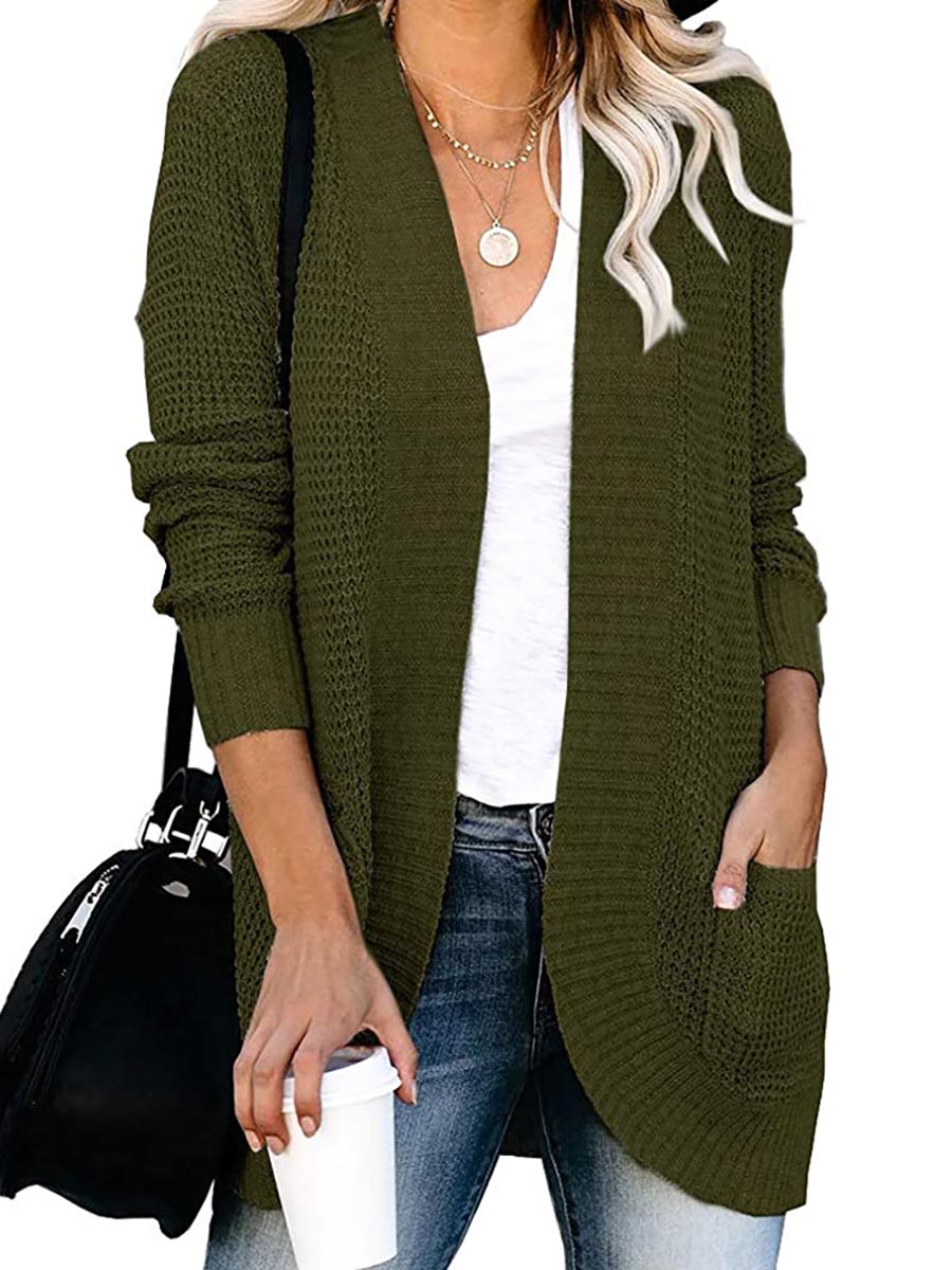 Lunimesd Solid Color Long Sleeve Knitted Cardigan（5 colors）