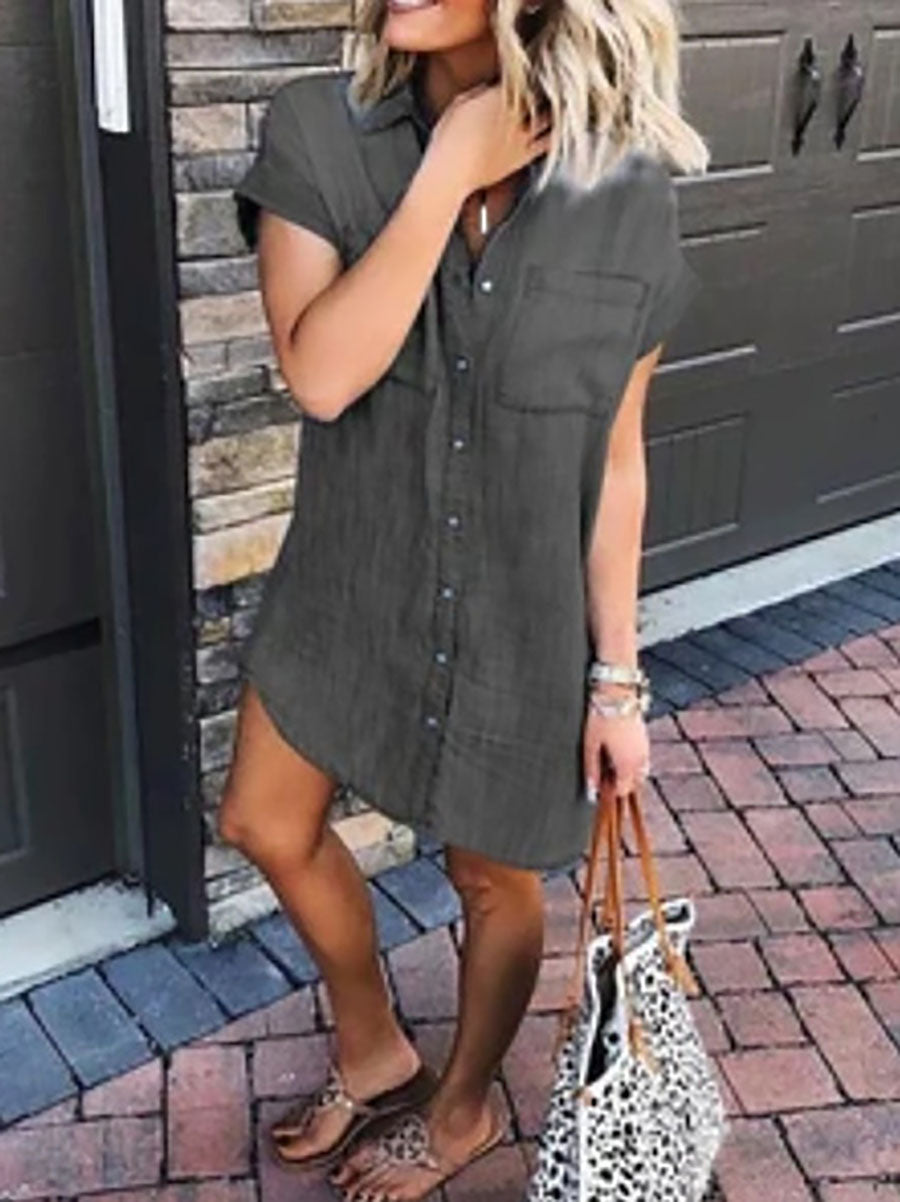 Lunimesd Button Short Sleeve Denim Dress