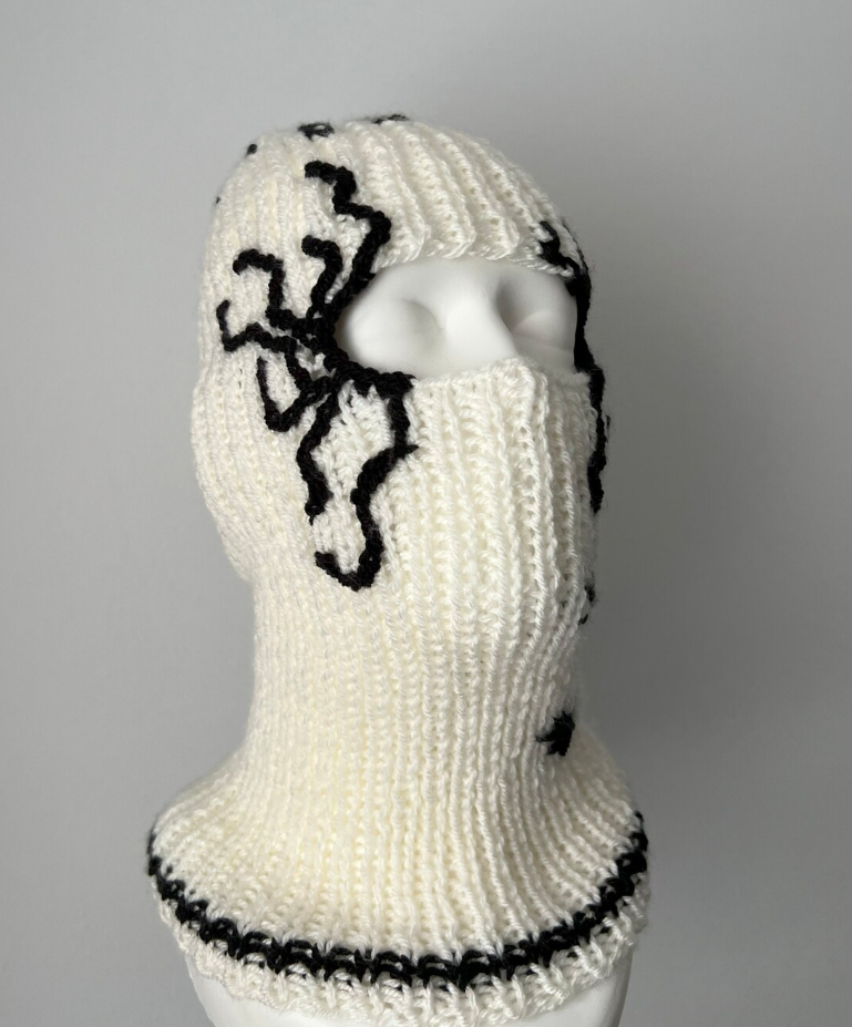 White Knit Spider Embroidered Balaclava 192