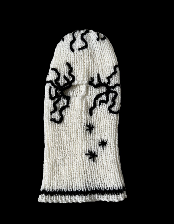 White Knit Spider Embroidered Balaclava 192