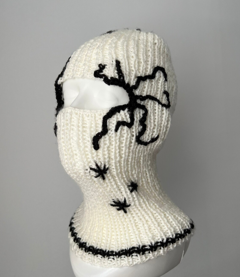 White Knit Spider Embroidered Balaclava 192