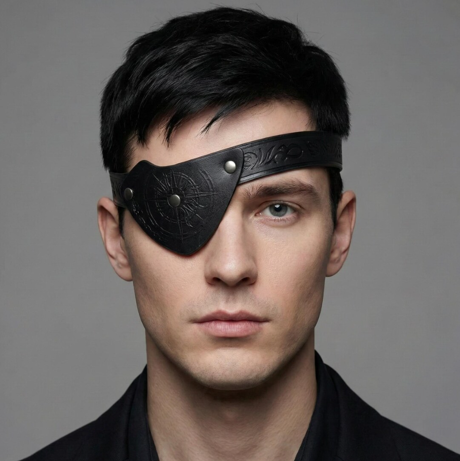 Brown Leather Compass Embossed Eyepatch 195