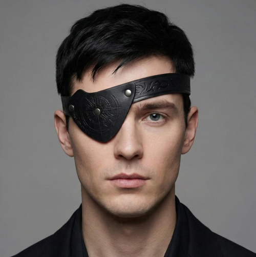 Brown Leather Compass Embossed Eyepatch 195