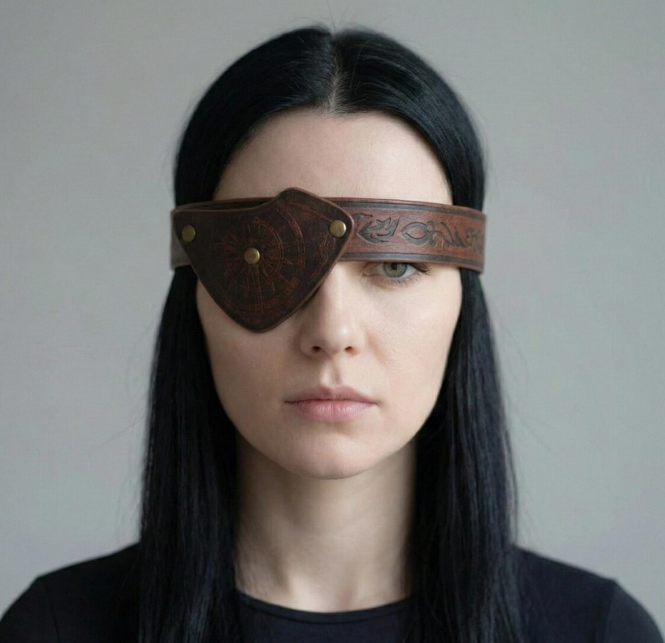 Brown Leather Compass Embossed Eyepatch 195